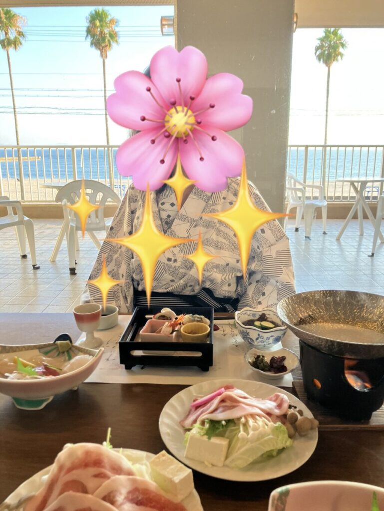 豆千待月海の見える夕食会場